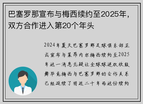 巴塞罗那宣布与梅西续约至2025年，双方合作进入第20个年头